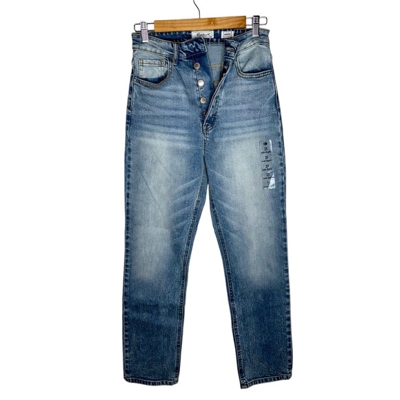 NEW KANCAN Baggy Fit Stretch Ankle Jeans High Rise Button Fly Acid Wash Size 25 - Picture 2 of 13